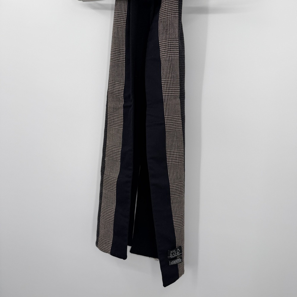 Jos A Bank Scarf Cashmere Camel Hair Silk Navy Brown Plaid Herringbone Mens - Picture 6 of 7